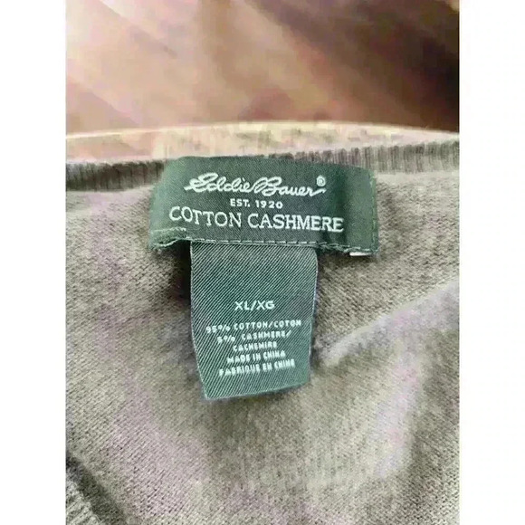 Eddie Bauer Cotton Cashmere Sweater Mens XL Long Sleeve V Neck Lightweight Brown - Picture 6 of 7
